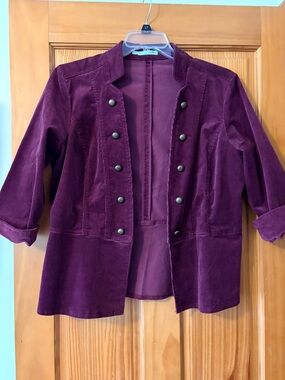 Vintage-Inspired Burgundy Corduroy Military Button Jacket - Women